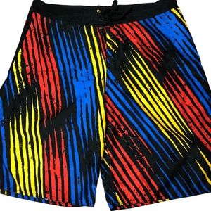 Board Shorts Size 36 Black, Red, Yellow, Blue Surf Surfer Swim